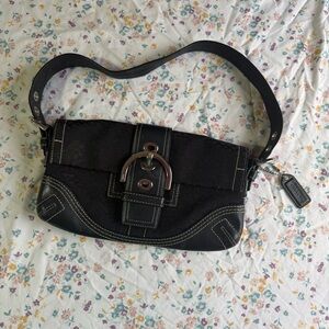 Vintage Coach Soho Signature Jacquard & Leather Trim Shoulder Bag with Buckle